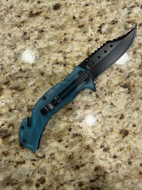Tac-Force Blue Black Assisted Opening Glass Breaker Seatbelt Cutter Pocketknife